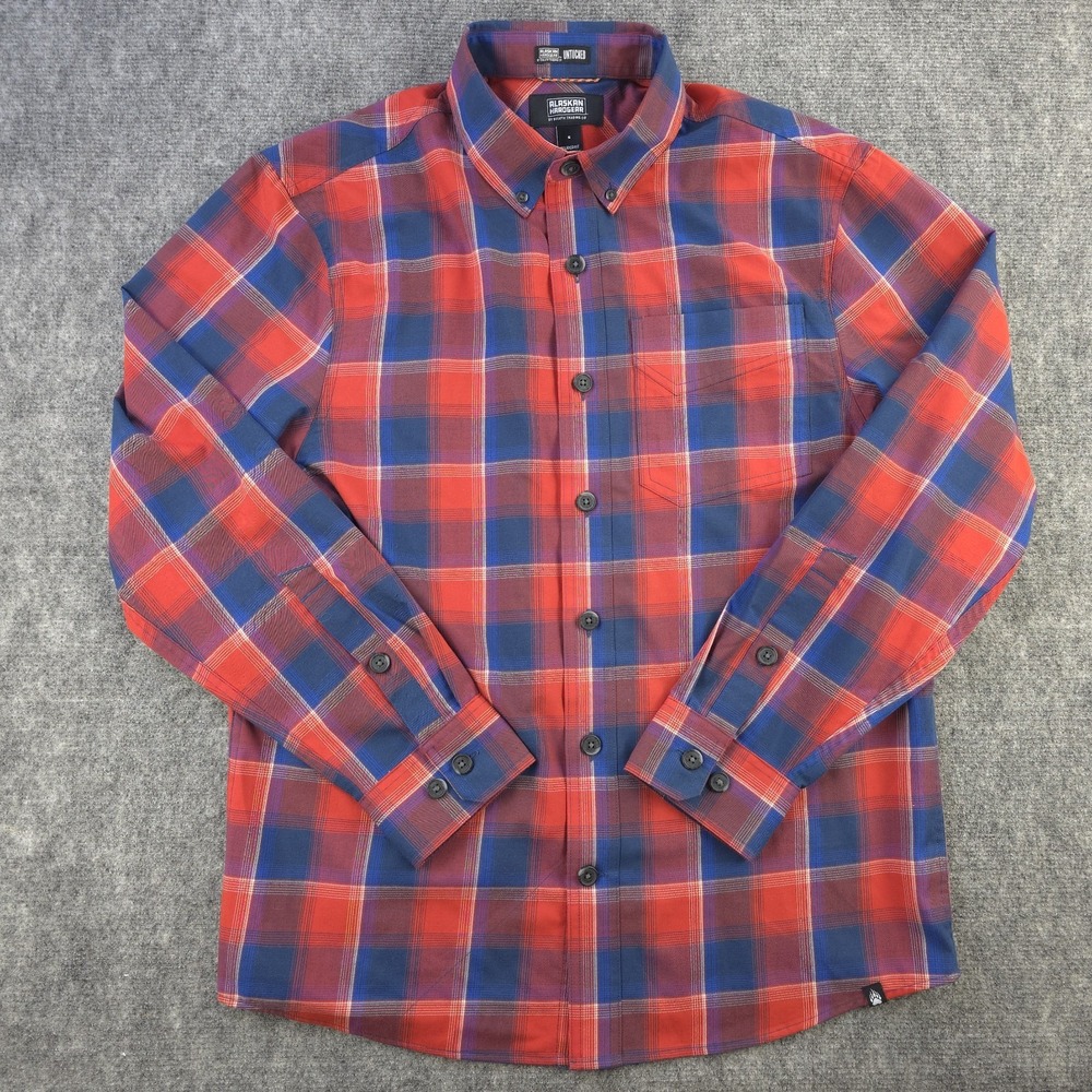 Alaskan Hardgear Shirt Small Relaxed Fit Red Blue Plaid Wool Polyester Blend‎